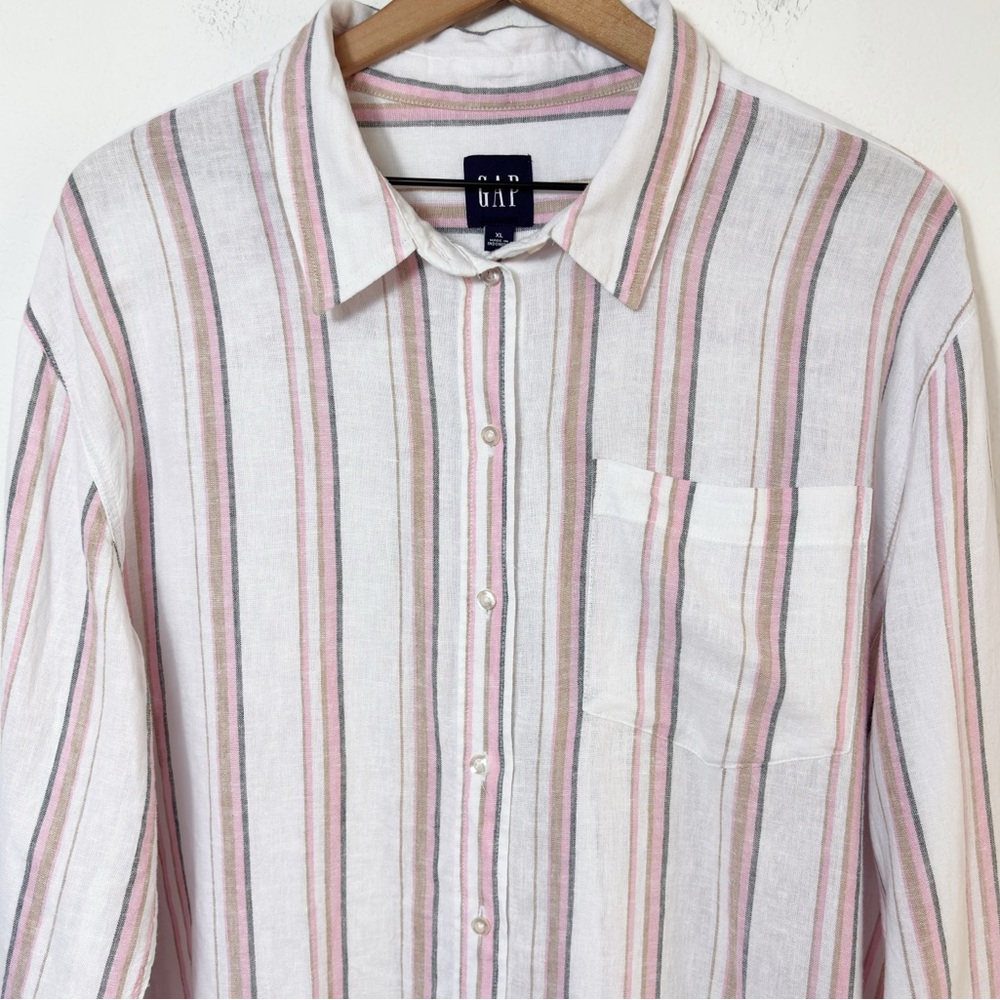 GAP WOMEN'S LINEN PINK WHITE MULTICOLOR BUTTON DOWN SIZE XL BRAND NEW WITH TAGS - Picture 4 of 8